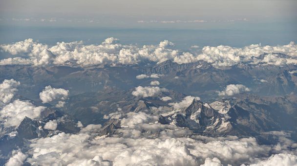 Aerial view of Italian Alps and cities - Fotoğraf, Görsel