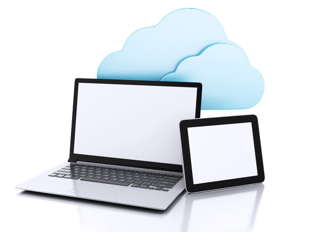 3d illustration. laptop pc and tablet . Cloud computing concept - Photo, image