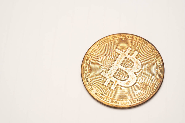 Bitcoin close up rusty black dirty isolated on white background cryptocurrency bad scam. Fall of the cryptocurrency - Foto, Imagem