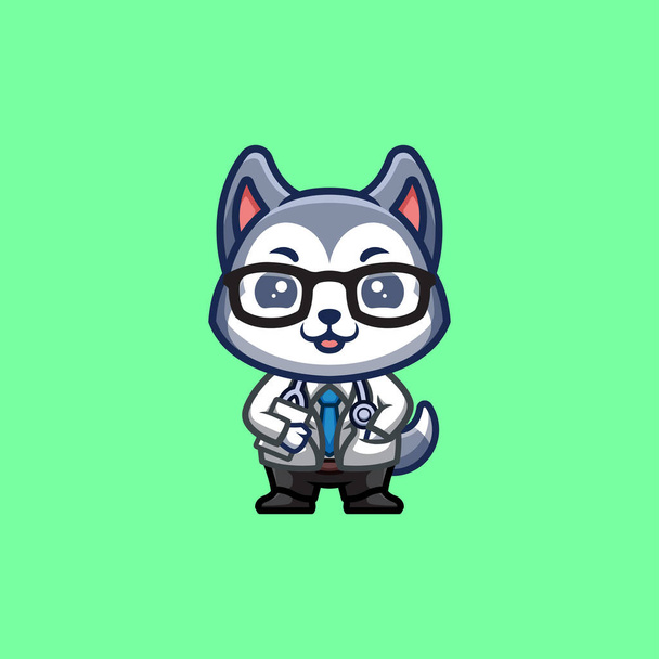 Husky Doctor Cute Creative Kawaii Cartoon Mascot Logo - Vettoriali, immagini
