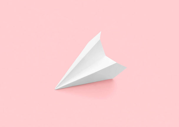 White paper plane on pink background - Fotoğraf, Görsel