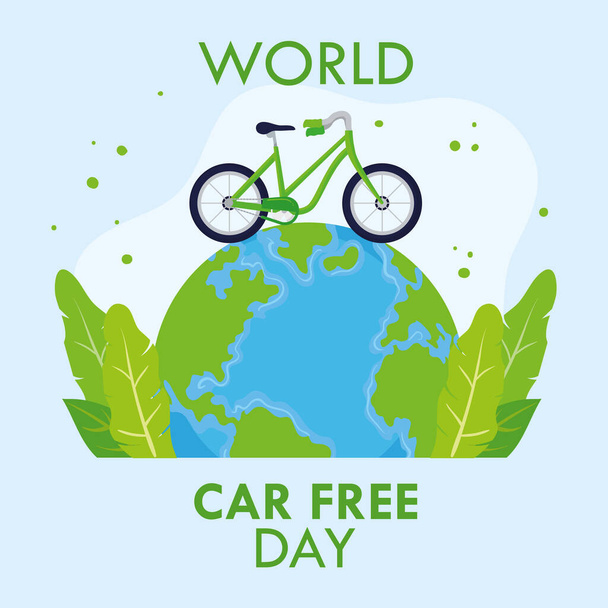 world car free day poster with globe and bike - Vektor, kép
