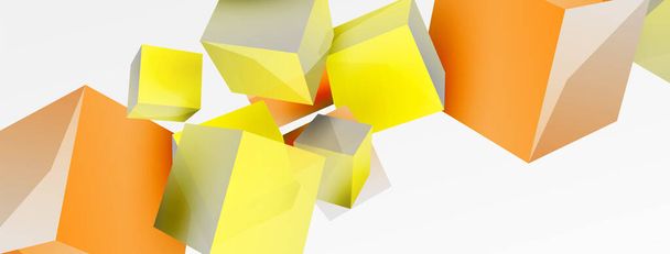 3d vector abstract background. Flying cubes composition. Trendy techno business template for wallpaper, banner, background or landing - Vector, Imagen