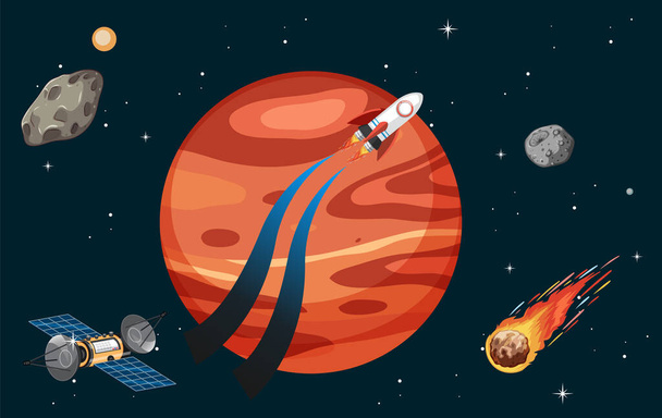 Mars planet in the space with satellite illustration - Vektor, Bild