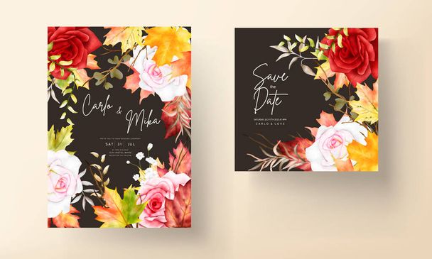 beautiful watercolor floral wreath invitation card set - Vettoriali, immagini