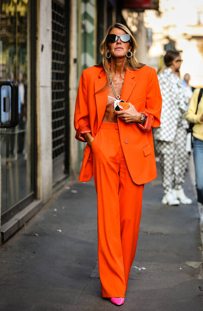 MILAN, Italy- September 23 2021: Anna Dello Russo on the street in Milan. - Photo, image