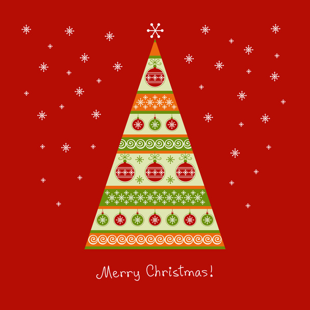 Рождественская елка с шарами и снежинками
 - Вектор,изображение