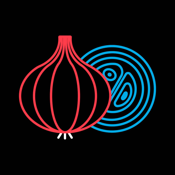 Onion vector isolated on black background icon. Barbecue and bbq grill sign. Vegetable. Graph symbol for cooking web site and apps design, logo, app, UI - Wektor, obraz