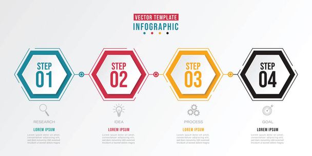Hexagon infographics.Honeycomb design. infographic four option, process or step for presentation. Can be used for presentations, workflow layout, banners and web design. Business concept - Vektör, Görsel
