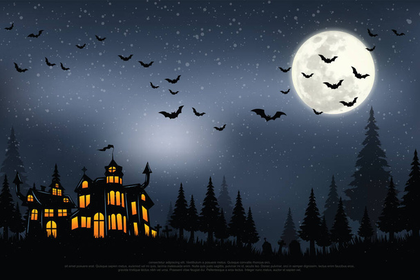 Castle, haunted house and ghost hands, tomb on full moon night. illustrator Vector Eps 10. - Vector, Image