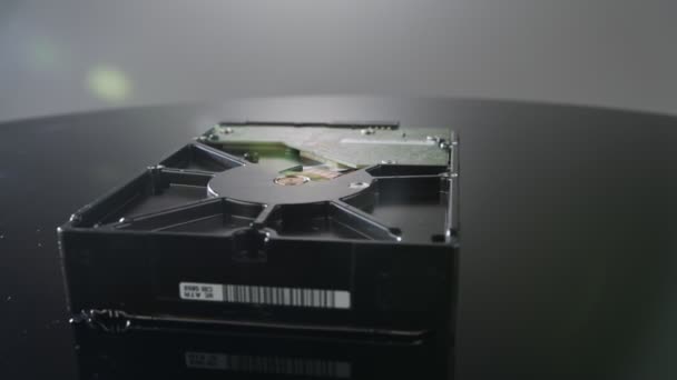 Close up studio shot of a hard drive rotating - Video