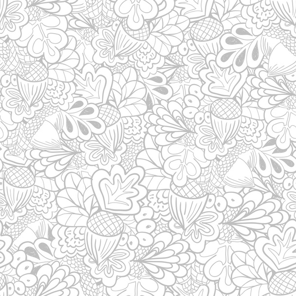 Schwarz-weiße Umrisse Eichenelemente nahtloses Muster - Vektor, Bild
