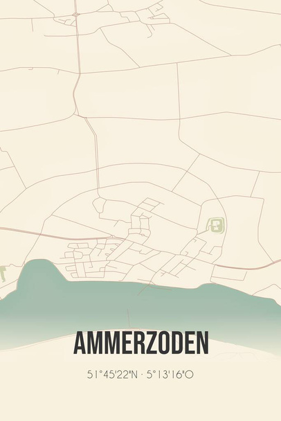 Retro Dutch city map of Ammerzoden located in Gelderland. Vintage street map. - Foto, Imagem