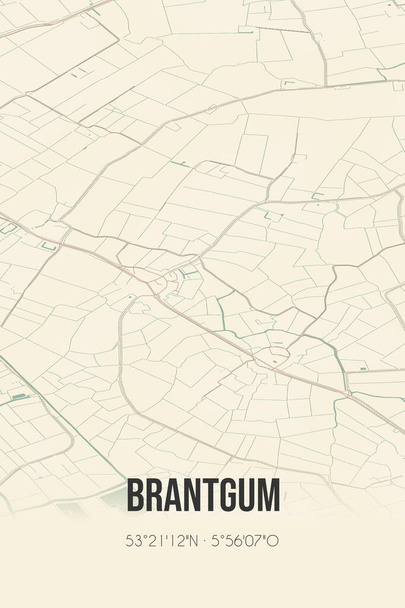 Retro Dutch city map of Brantgum located in Fryslan. Vintage street map. - Fotó, kép