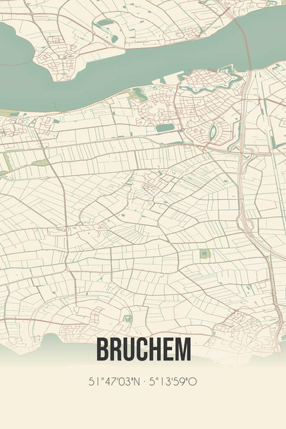 Retro Dutch city map of Bruchem located in Gelderland. Vintage street map. - Foto, Imagem