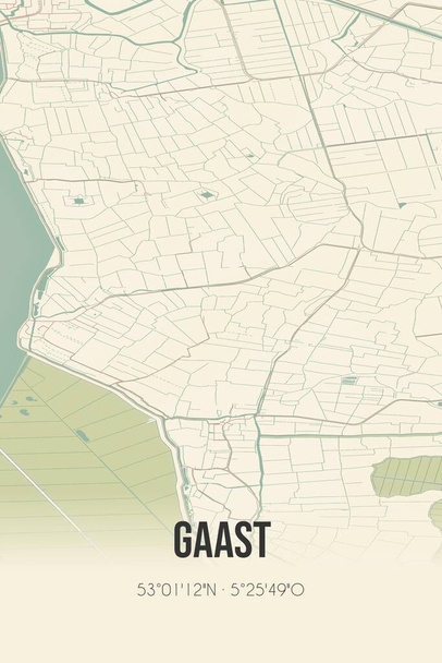 Retro Dutch city map of Gaast located in Fryslan. Vintage street map. - Foto, Imagem