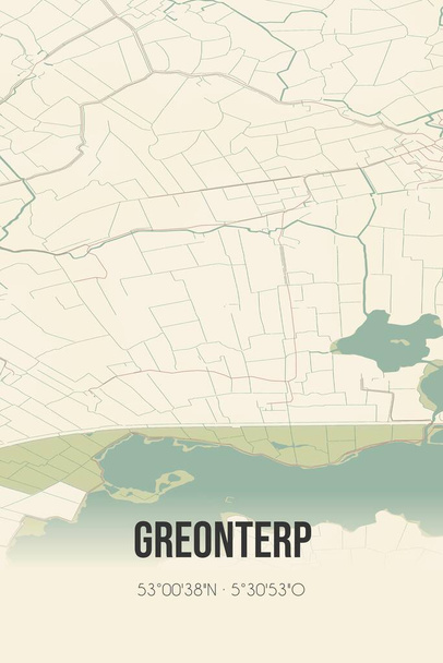 Retro Dutch city map of Greonterp located in Fryslan. Vintage street map. - Foto, imagen