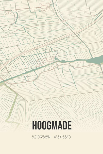 Карта голландского города Хогмейд, расположенного в Zuid-Holland. Винтажная карта. - Фото, изображение
