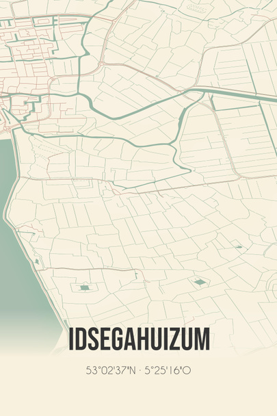Retro Dutch city map of Idsegahuizum located in Fryslan. Vintage street map. - Foto, imagen