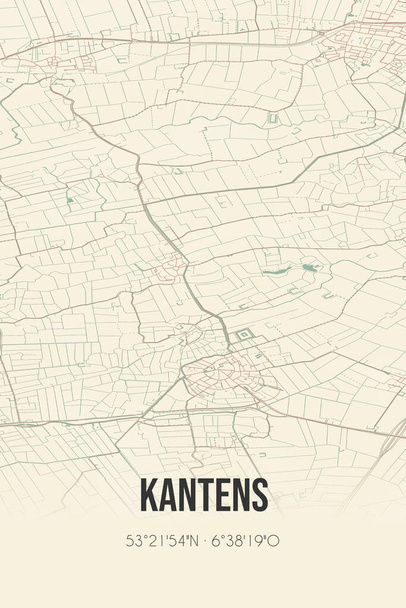 Retro Dutch city map of Kantens located in Groningen. Vintage street map. - Fotó, kép
