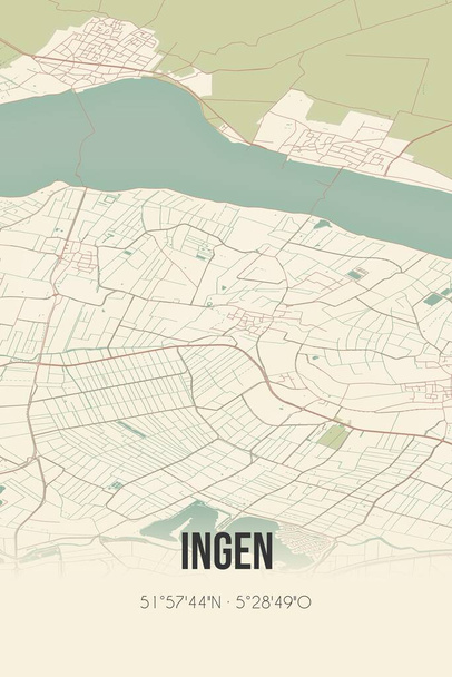 Retro ολλανδικό χάρτη της πόλης των Ίνγκεν που βρίσκεται στο Gelderland. Vintage οδικό χάρτη. - Φωτογραφία, εικόνα