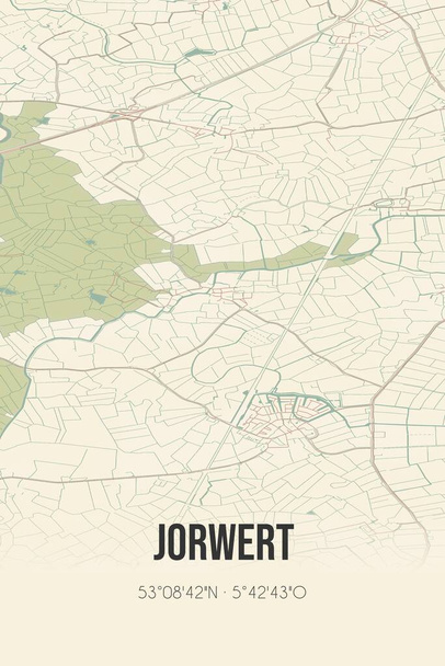 Retro Dutch city map of Jorwert located in Fryslan. Vintage street map. - 写真・画像
