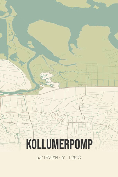 Retro Dutch city map of Kollumerpomp located in Fryslan. Vintage street map. - Foto, Imagem