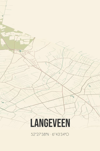 Retro Dutch city map of Langeveen located in Overijssel. Vintage street map. - Foto, Imagem