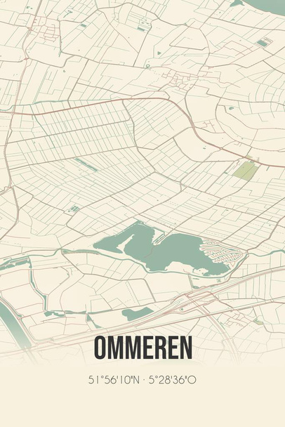Retro Dutch city map of Ommeren located in Gelderland. Vintage οδικό χάρτη. - Φωτογραφία, εικόνα