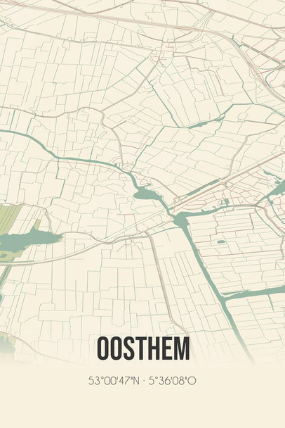 Карта голландского города Остхем, расположенного во Фрислане. Винтажная карта. - Фото, изображение