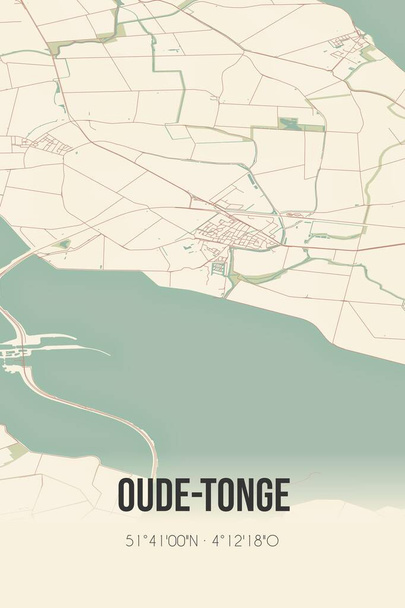 Retro Dutch city map of Oude-Tonge located in Zuid-Holland. Vintage street map. - Fotó, kép