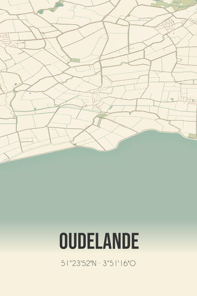Retro Dutch city map of Oudelande located in Zeeland. Vintage street map. - Fotó, kép