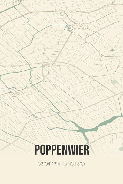 Карта голландского города Пиенвир, расположенного во Фрислане. Винтажная карта. - Фото, изображение