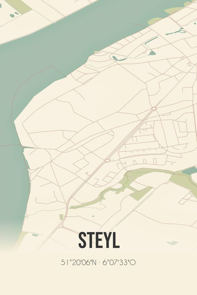 Retro Dutch city map of Steyl located in Limburg. Vintage street map. - Foto, Imagem