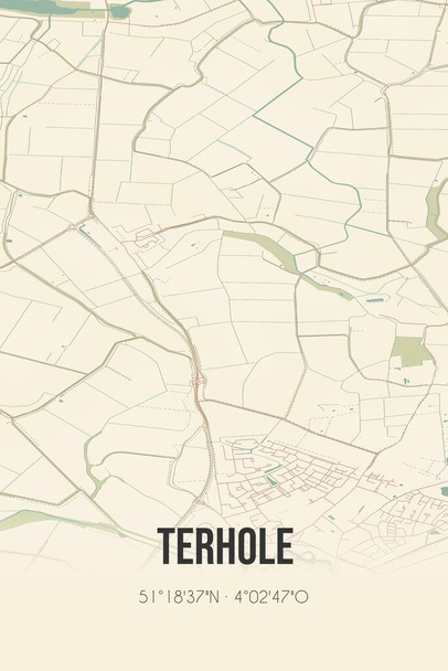 Retro Dutch city map of Terhole located in Zeeland. Vintage street map. - Foto, Imagem