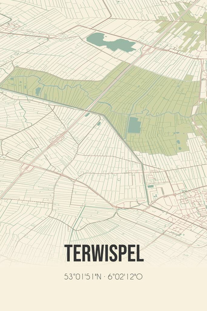Карта голландского города Тервиспель, расположенного во Фрислане. Винтажная карта. - Фото, изображение