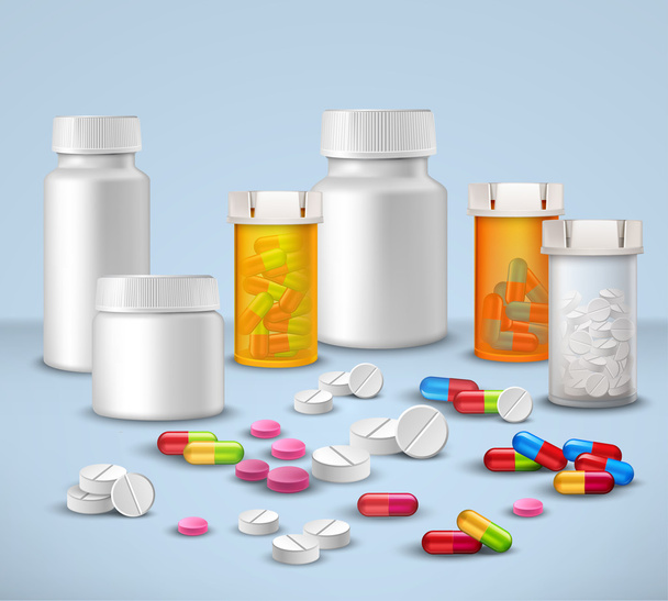 Pill Bottles Set - Vector, Image