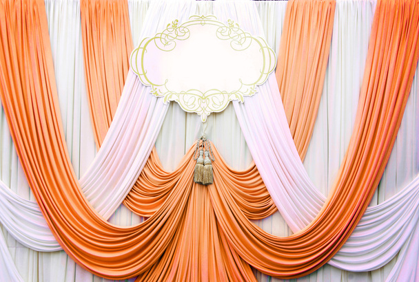 white and copper curtain backdrop background - Photo, Image