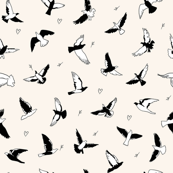 Flying birds seamless pattern. Doves of peace vector pattern - Вектор,изображение
