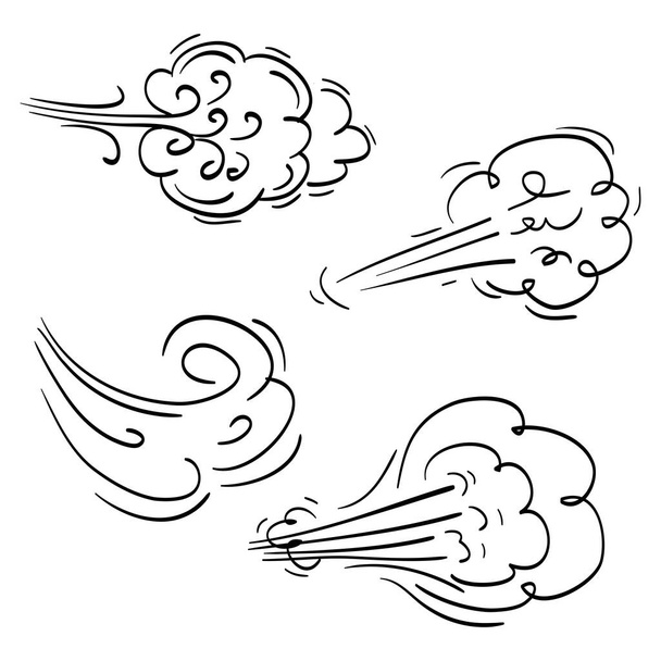 soplo de garabato de viento conjunto dibujado a mano, diseño de ráfaga aislado sobre fondo blanco. ilustración vector estilo hecho a mano - Vector, Imagen