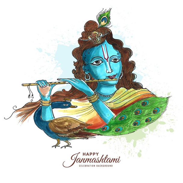 Щасливий фестиваль джамаштамі Індії лорд Крішна красива листівка
  - Вектор, зображення