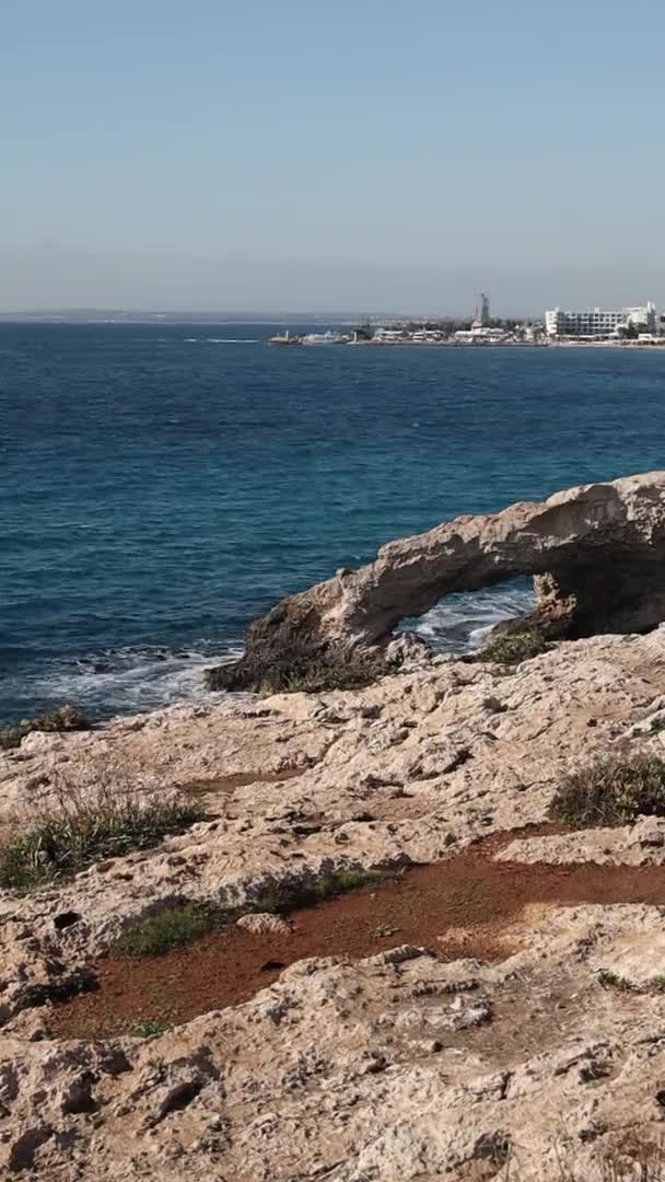 Beautiful seascape with sea cave arch love bridge in Ayia Napa, Cyprus. - Footage, Video