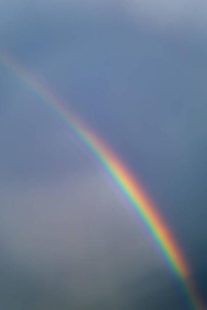 Multicolored rainbow on the background of a cloudy sky. Vertical photo. - Zdjęcie, obraz