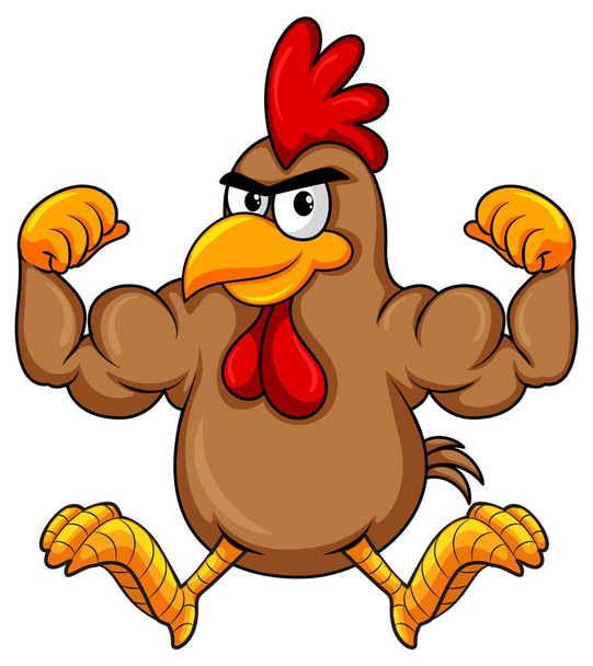 Muscular rooster cartoon character illustration - Vector, Image