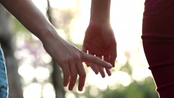 Close-up of hands joining together with sunlight flare in the background - Felvétel, videó