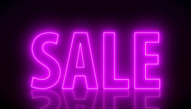 Illustation of glowing neon sign with message, sale in magenta on reflecting floor. - Abstract background - Fotografie, Obrázek