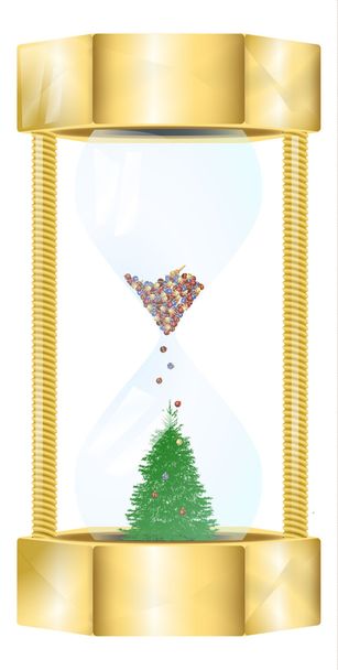 Reloj de arena en el que el árbol de Navidad y decoraciones
 - Foto, Imagen