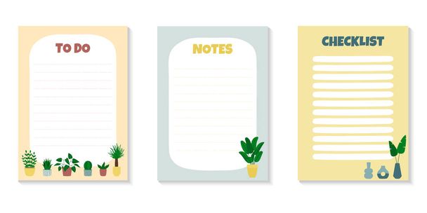 Set of templates for To Do List and Checklist with houseplants. Potted plants, leaves and vases. Isolated vector illustration  - Вектор,изображение