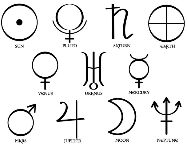 Vector illustration of the symbols of the planets of the solar system - Vektör, Görsel