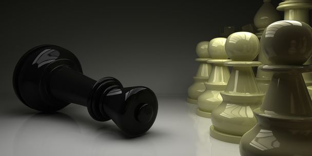 Шахматный король упал перед пешками
 - Фото, изображение